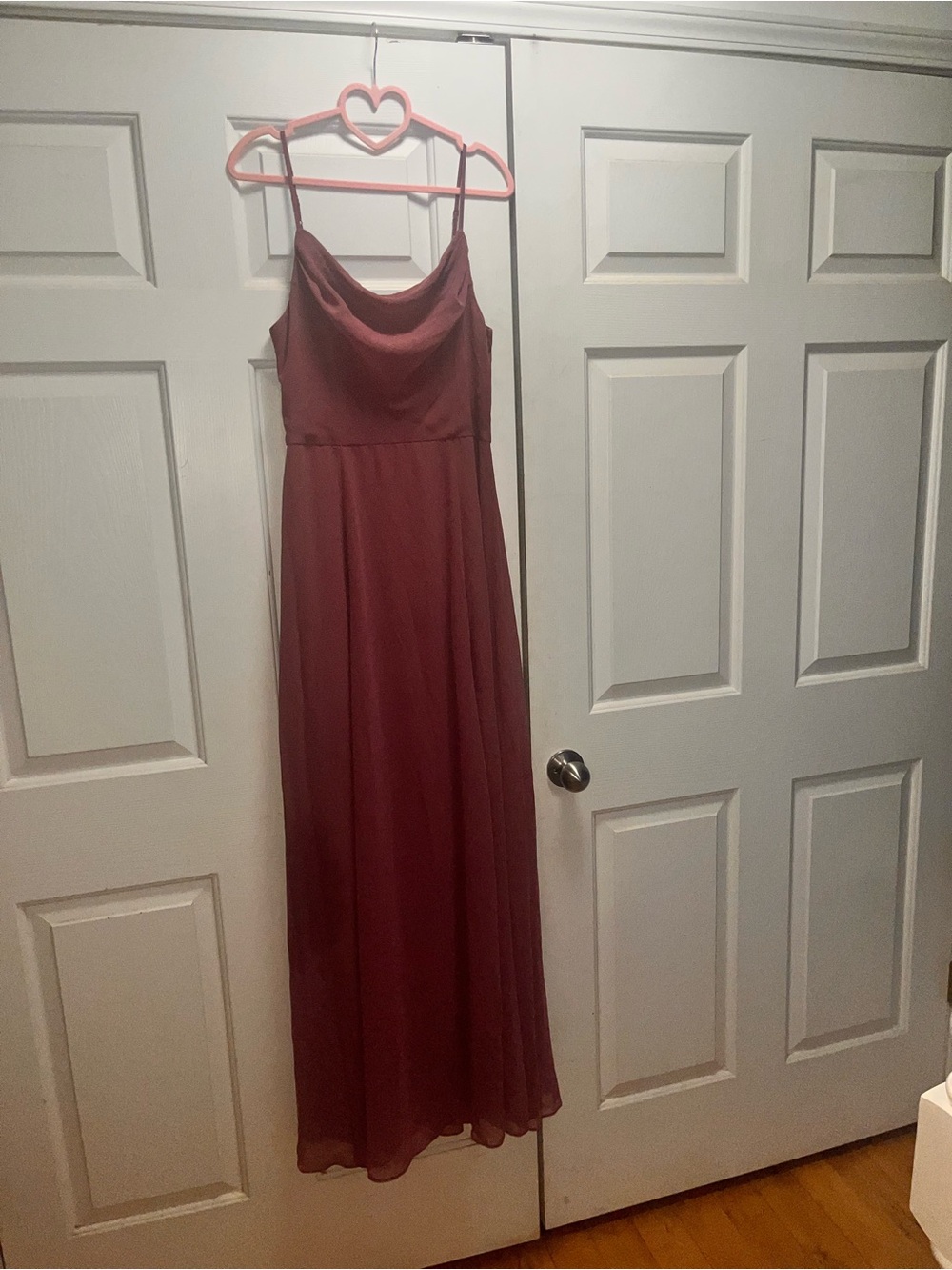 David's Bridal Mauve Cowl-Neck Spaghetti-Strap Maxi Dress